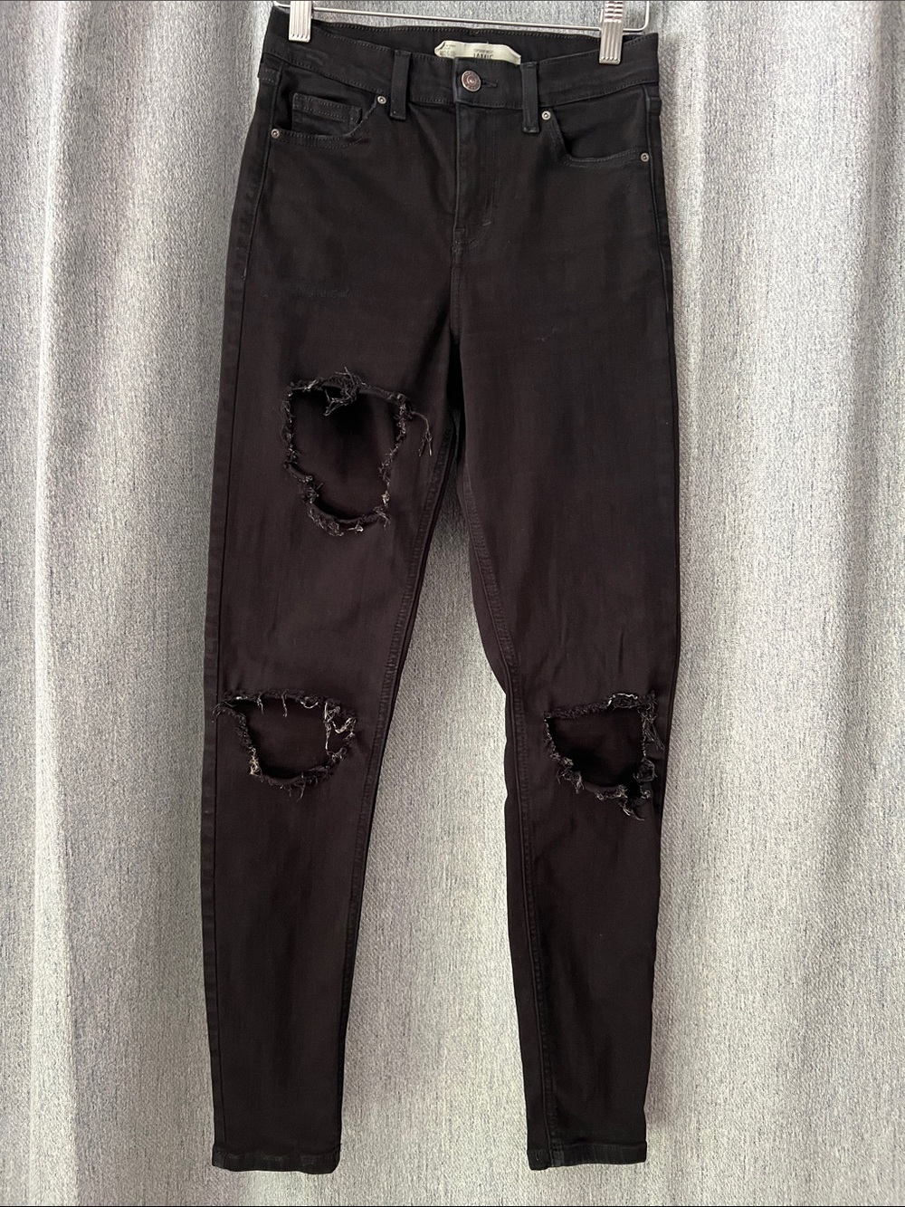 Topshop Black Distressed Skinny Jeans with Knee Rips